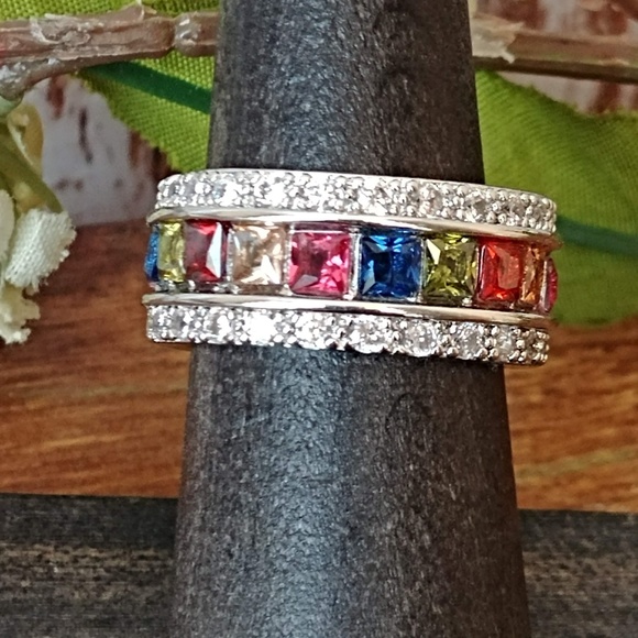 Colorful Square Cut Gem Ring - Picture 3 of 7